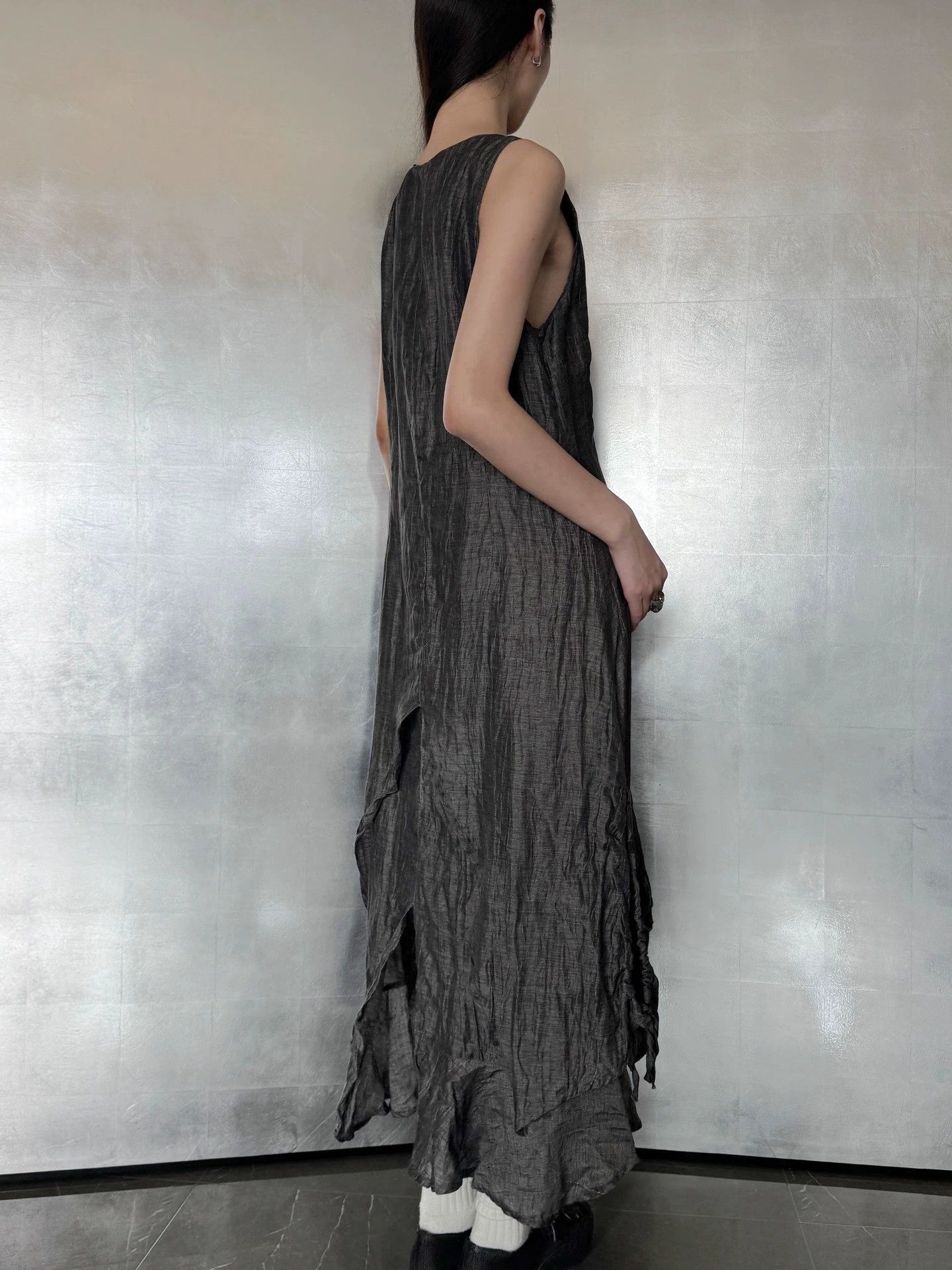 Other French Brand Pleated Linen Sheen Collar Dress Set Size M / US 6-8 / IT 42-44 - 7 Thumbnail