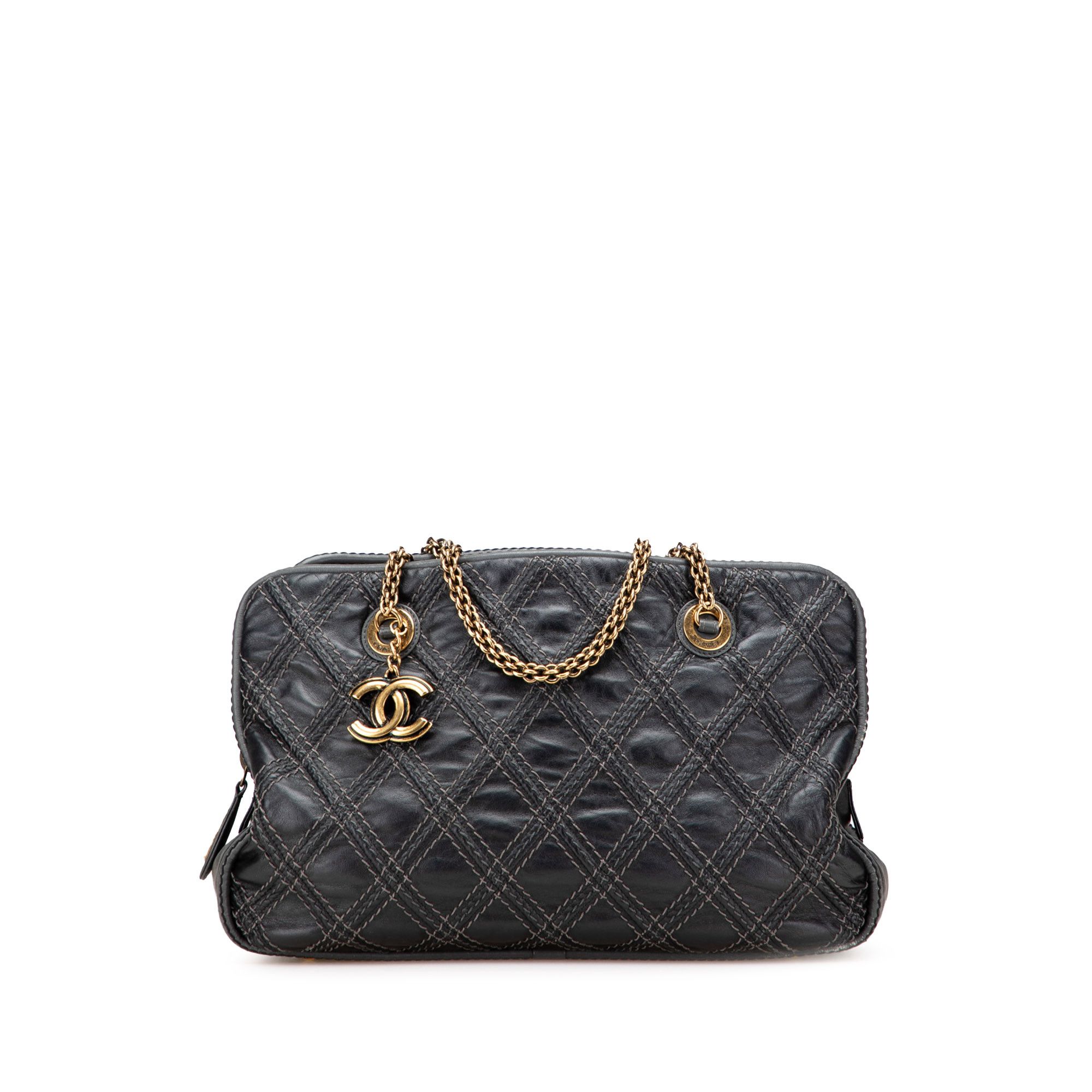Chanel Quilted Calfskin Stitch Triptych Shoulder Bag in Black, Women's