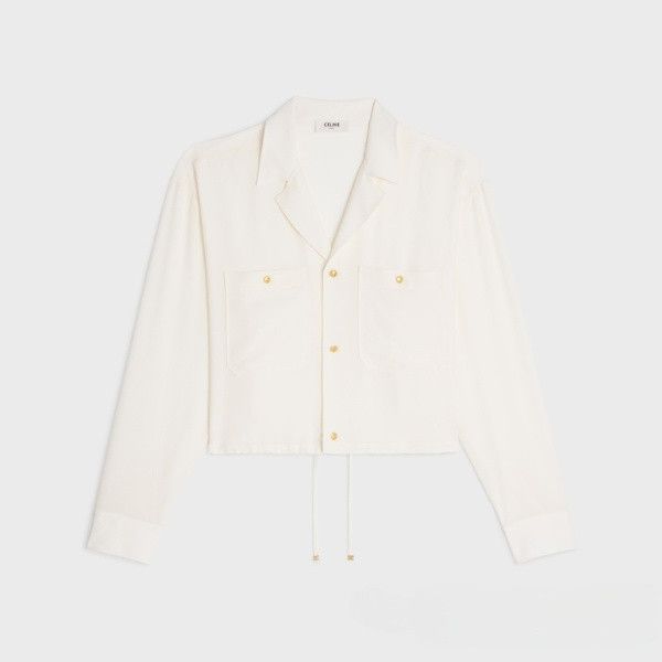 Celine o1bcso1str0924 Cropped Shirt In Silk Crepe in White Size XS / US 0-2 / IT 36-38 - 1 Thumbnail