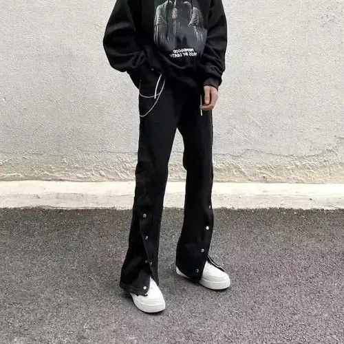 Hypebeast Black Button Decor Pants, Wide Leg Pants Size US 30 / EU 46 - 2 Thumbnail