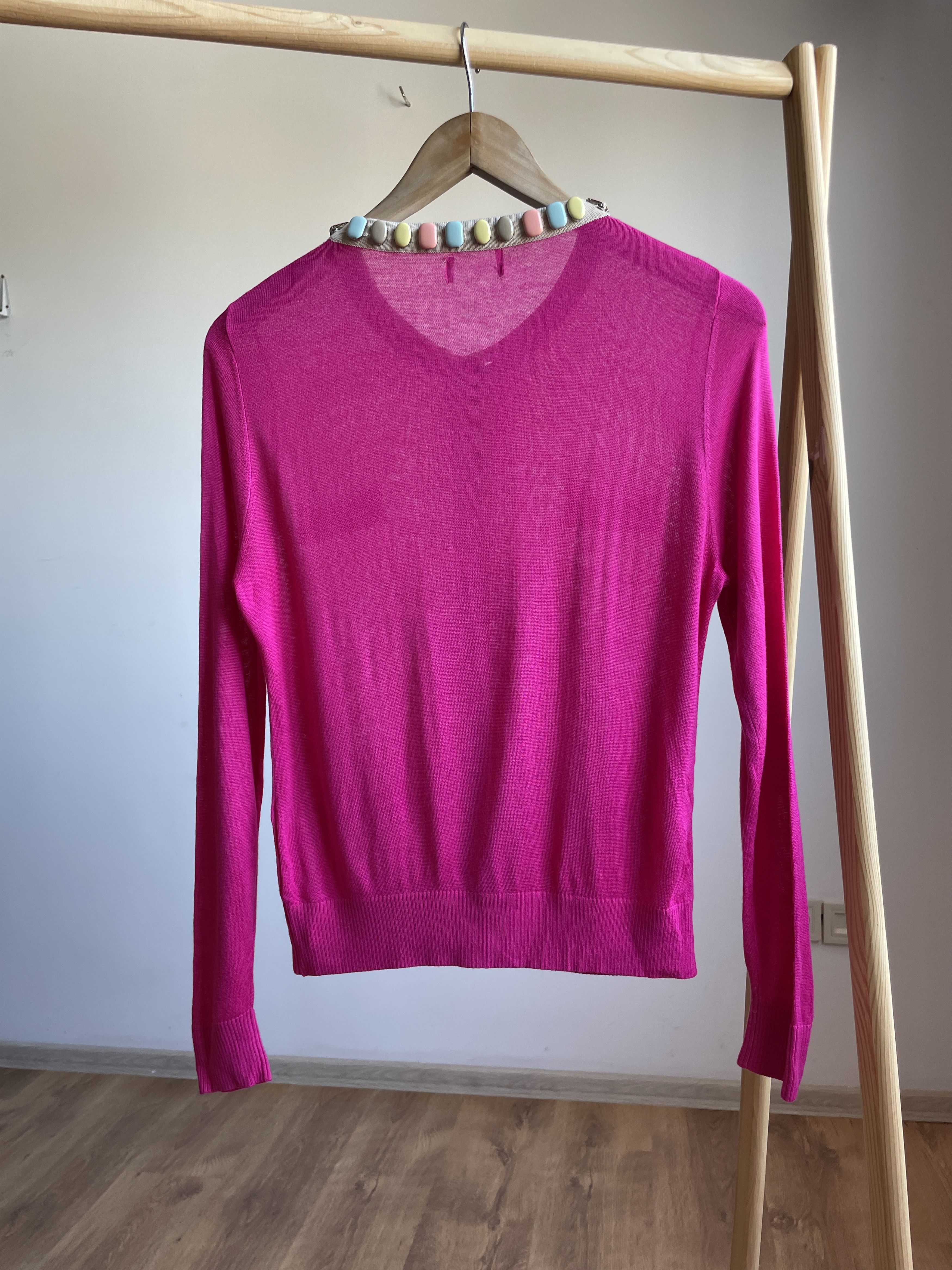 Prada Prada 2009 Womens Contrast Bijouterie Collar Wool Cardigan Size M / US 6-8 / IT 42-44 - 2 Thumbnail