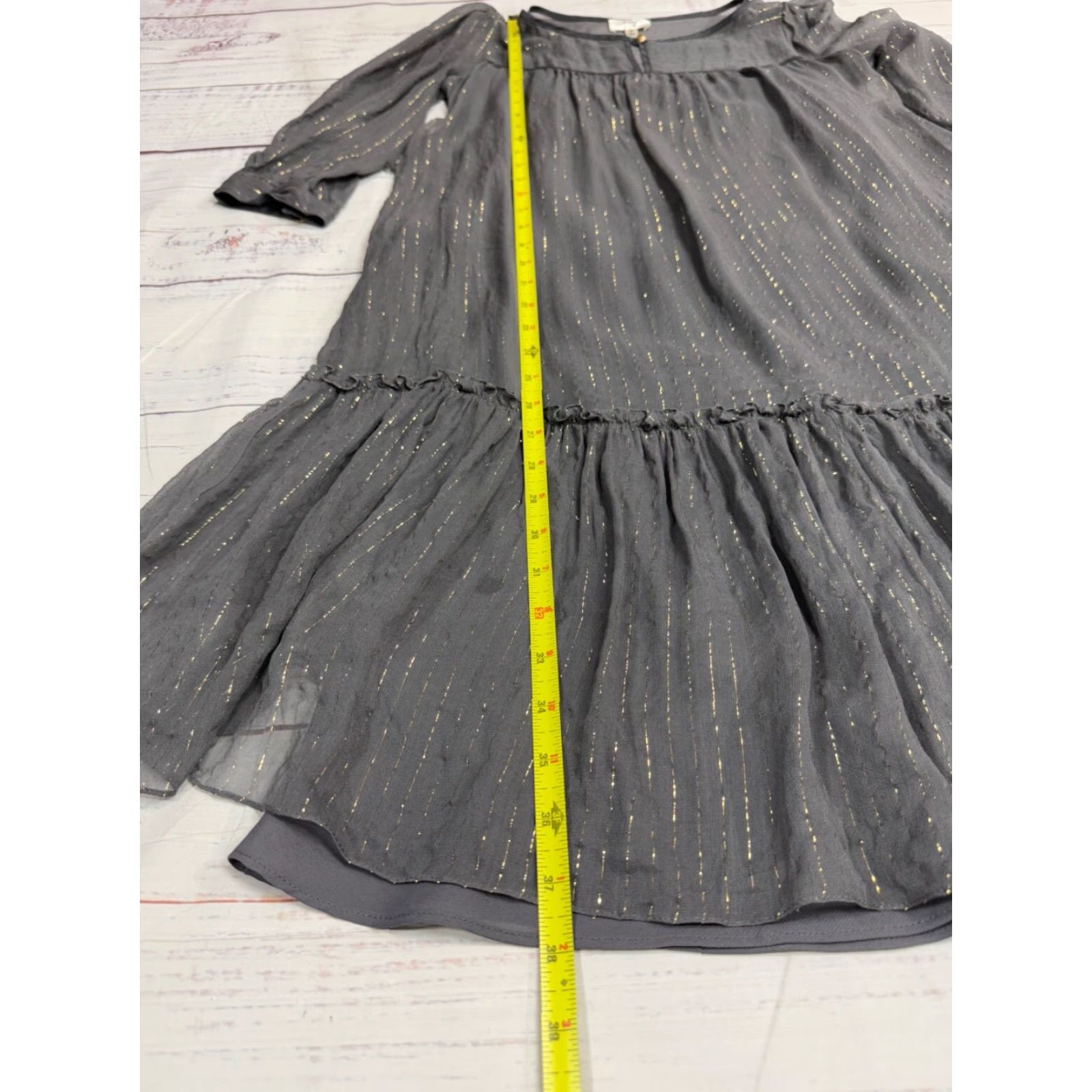 MILLY VINTAGE Milly Womens Silk Blend Midi Dress Sz 2 Gray Gold Shimmer Sheer Long Sleeve Dress Size XS / US 0-2 / IT 36-38 - 2 Thumbnail