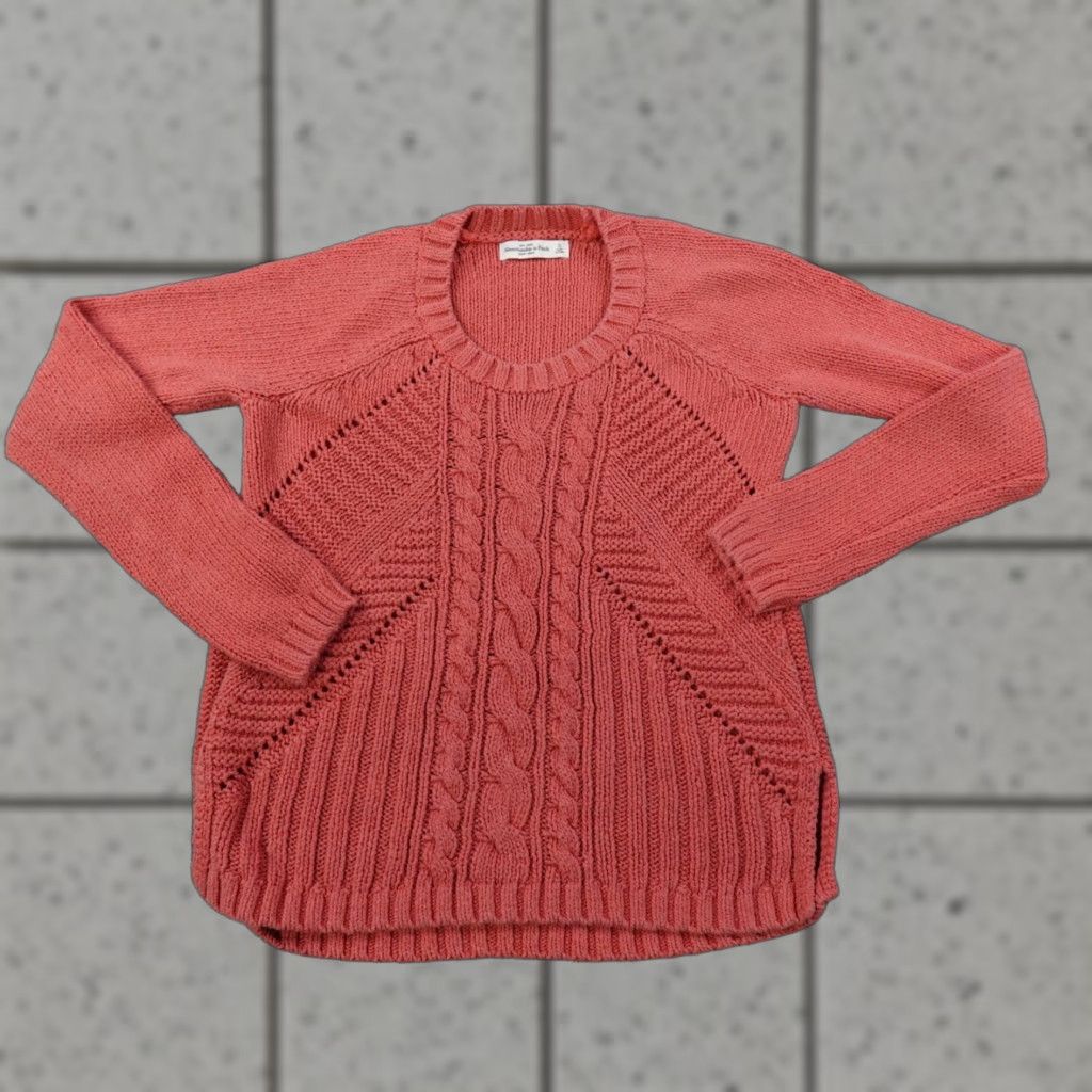 Abercrombie & Fitch Abercrombie & Fitch Sweater Womens S Pink Aran Knit Crewneck Pullover Size S / US 4 / IT 40 - 1 Thumbnail