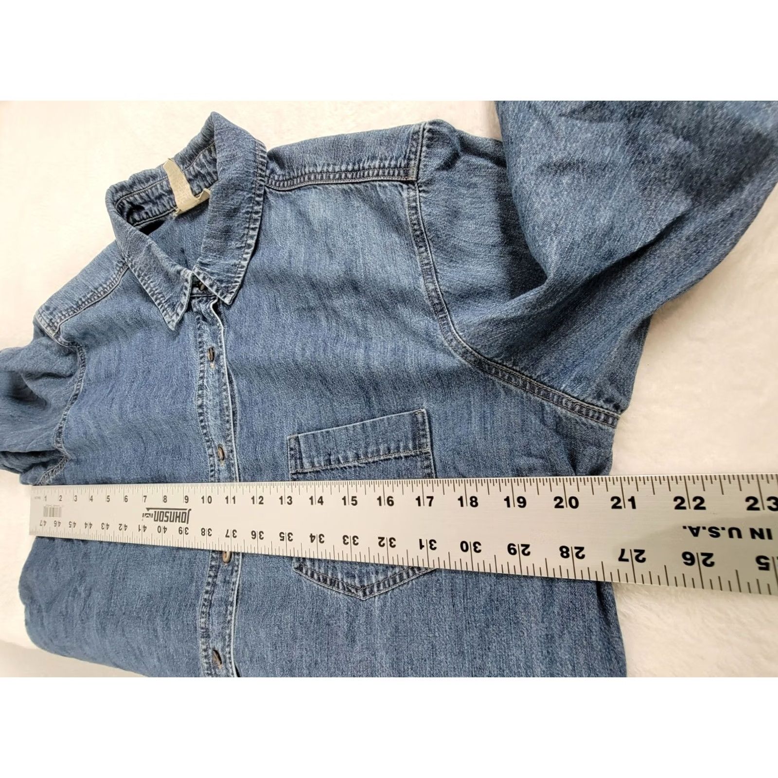 J. Jill J. Jill Womens Button Front Embroidered Beaded Chambray Blouse Blue Size Medium Size M / US 6-8 / IT 42-44 - 6 Thumbnail