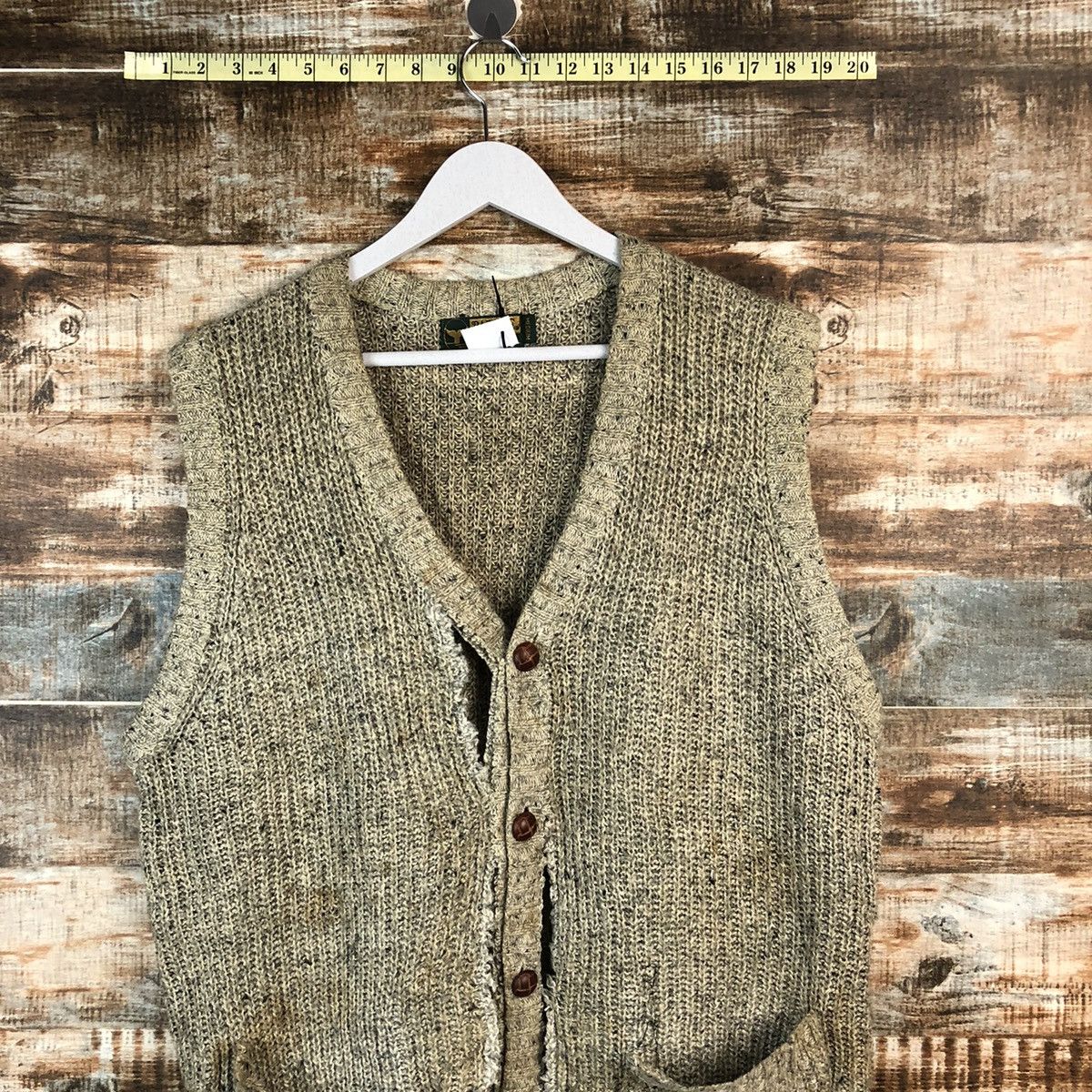Vintage Raffine Brown Cardigan ripped Vest #A2242 Size US M / EU 48-50 / 2 - 2 Thumbnail