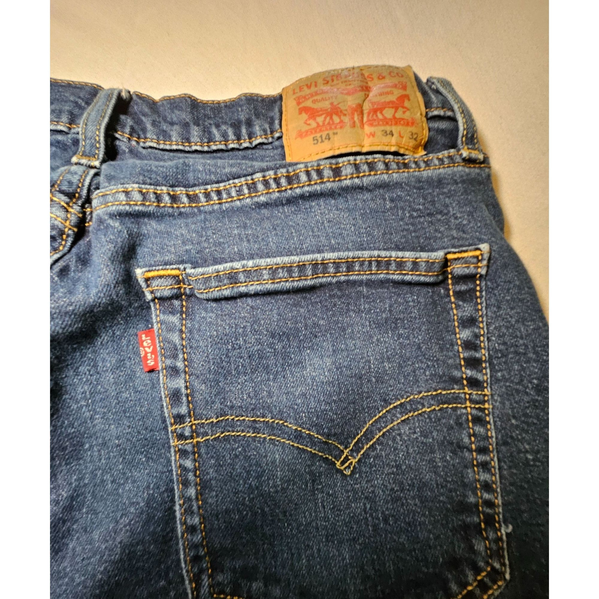 Levi's Levi Mens 514 Size 34 x 32 (30 Length) Dark Wash Straight Le Size US 34 / EU 50 - 6 Thumbnail