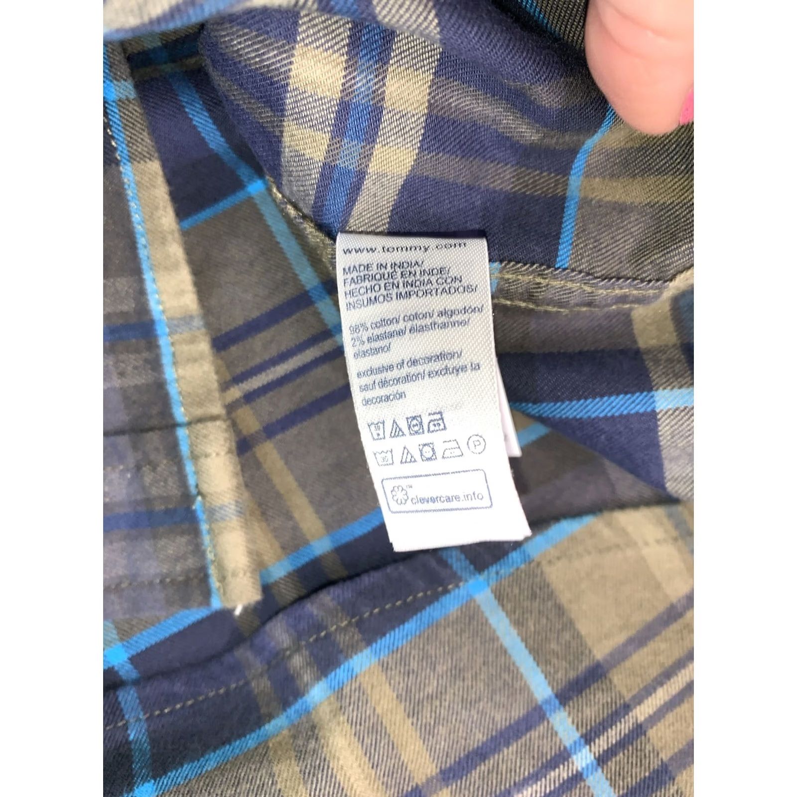 Tommy Hilfiger Tommy Hilfiger Classic Fit Stretch THFLEX Green Blue Plaid Oxford Shirt Mens L Size US L / EU 52-54 / 3 - 3 Thumbnail