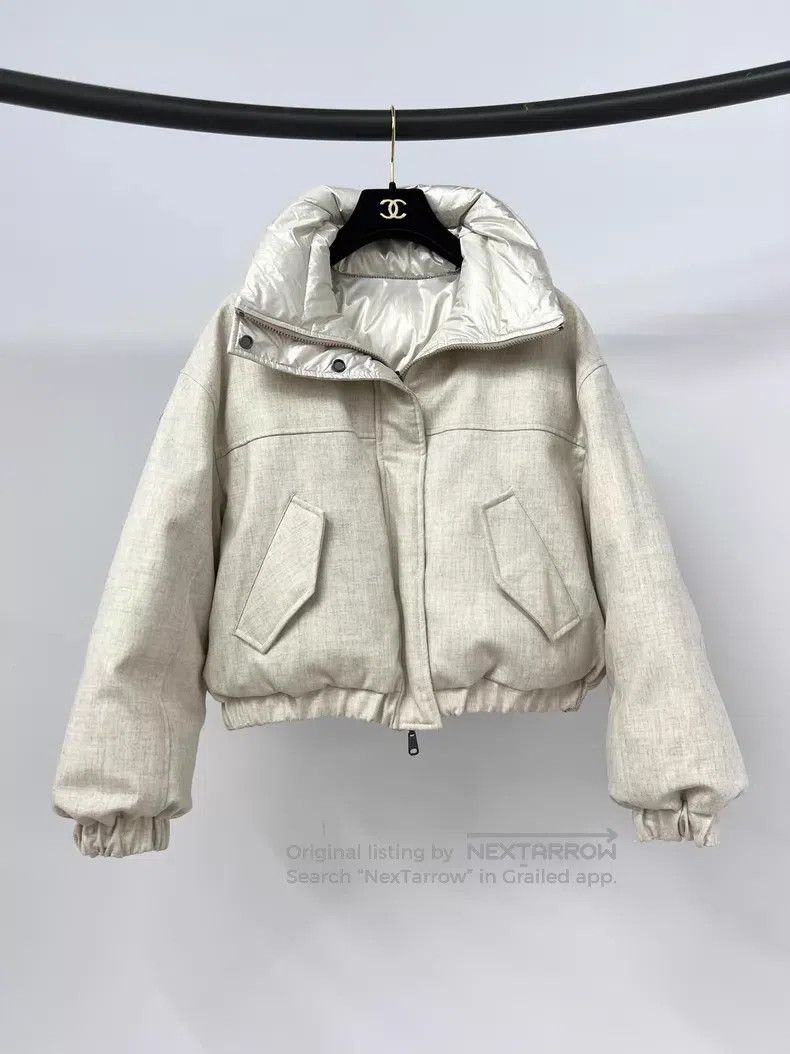 Brunello Cucinelli Brunello Cucinelli Beige Shiny Fabric Two-Way Wearable Dow Size XS / US 0-2 / IT 36-38 - 3 Thumbnail