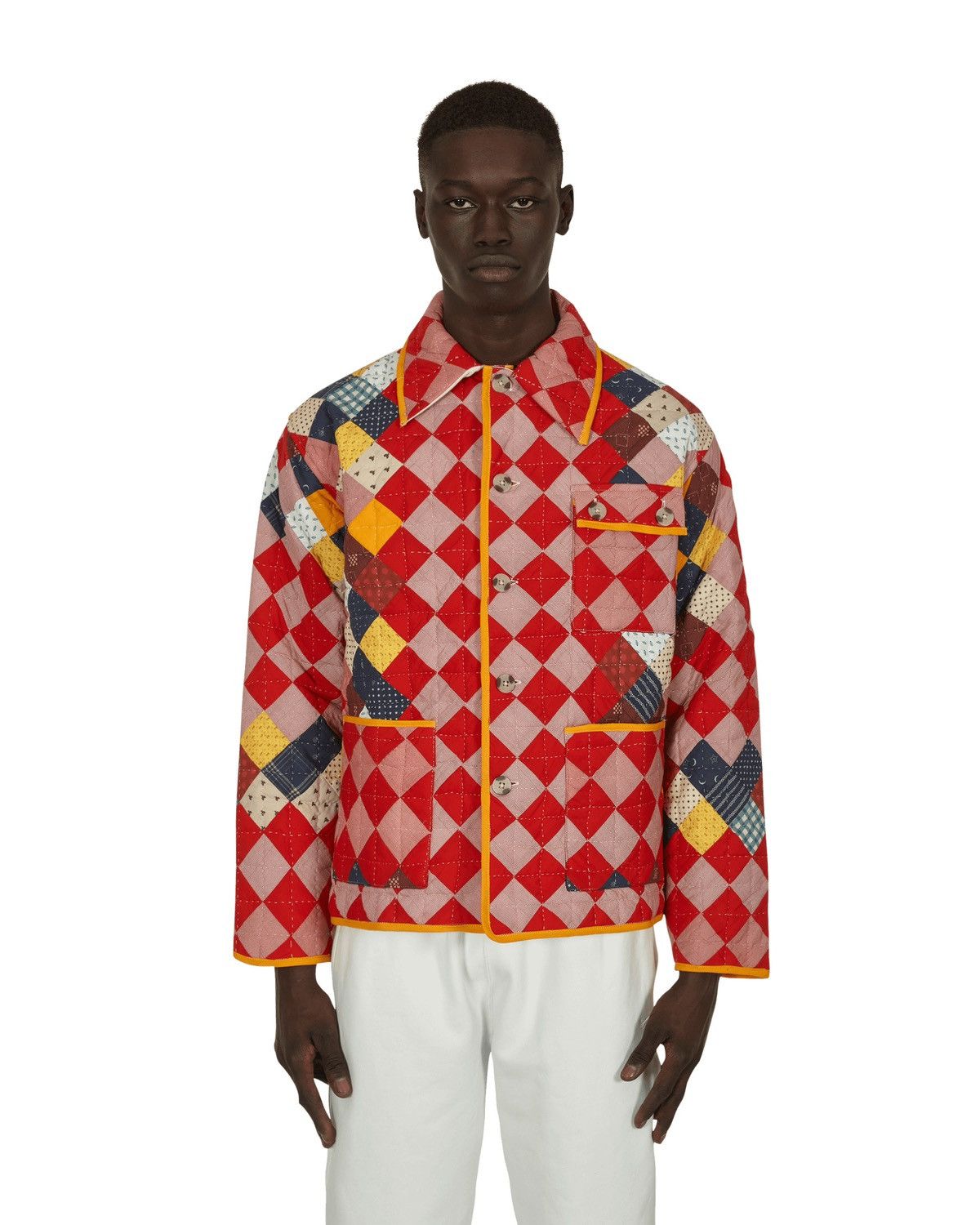 image of Bode S/m Red Calico Workwear Jacket Patchwork Quilt, Men's (Size Medium)