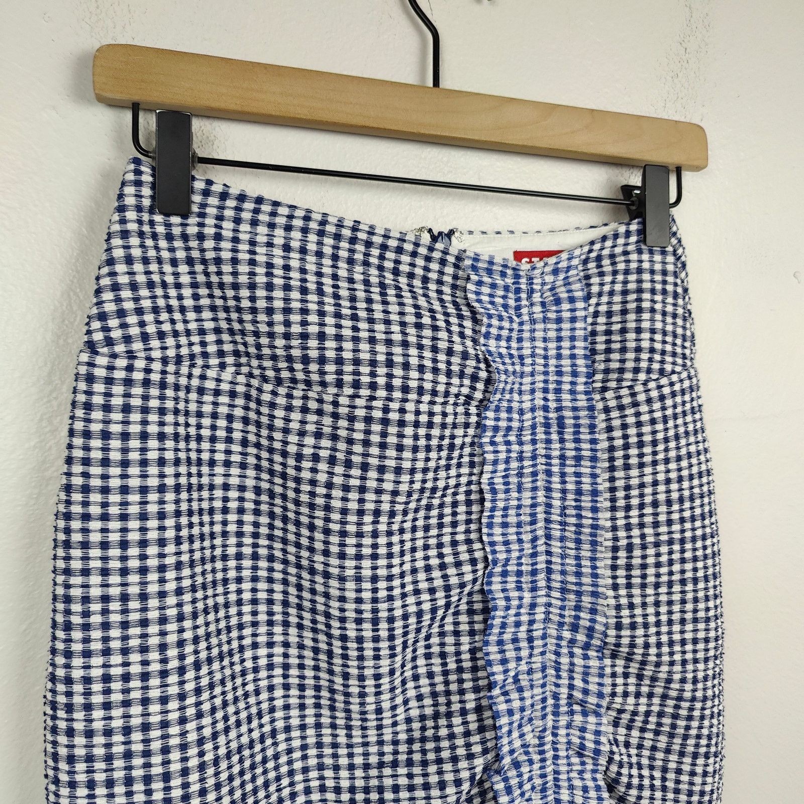 Staud Staud Cello Skirt Womens 0 Blue White Gingham Plaid White Size 25" / US 0 / IT 36 - 2 Thumbnail