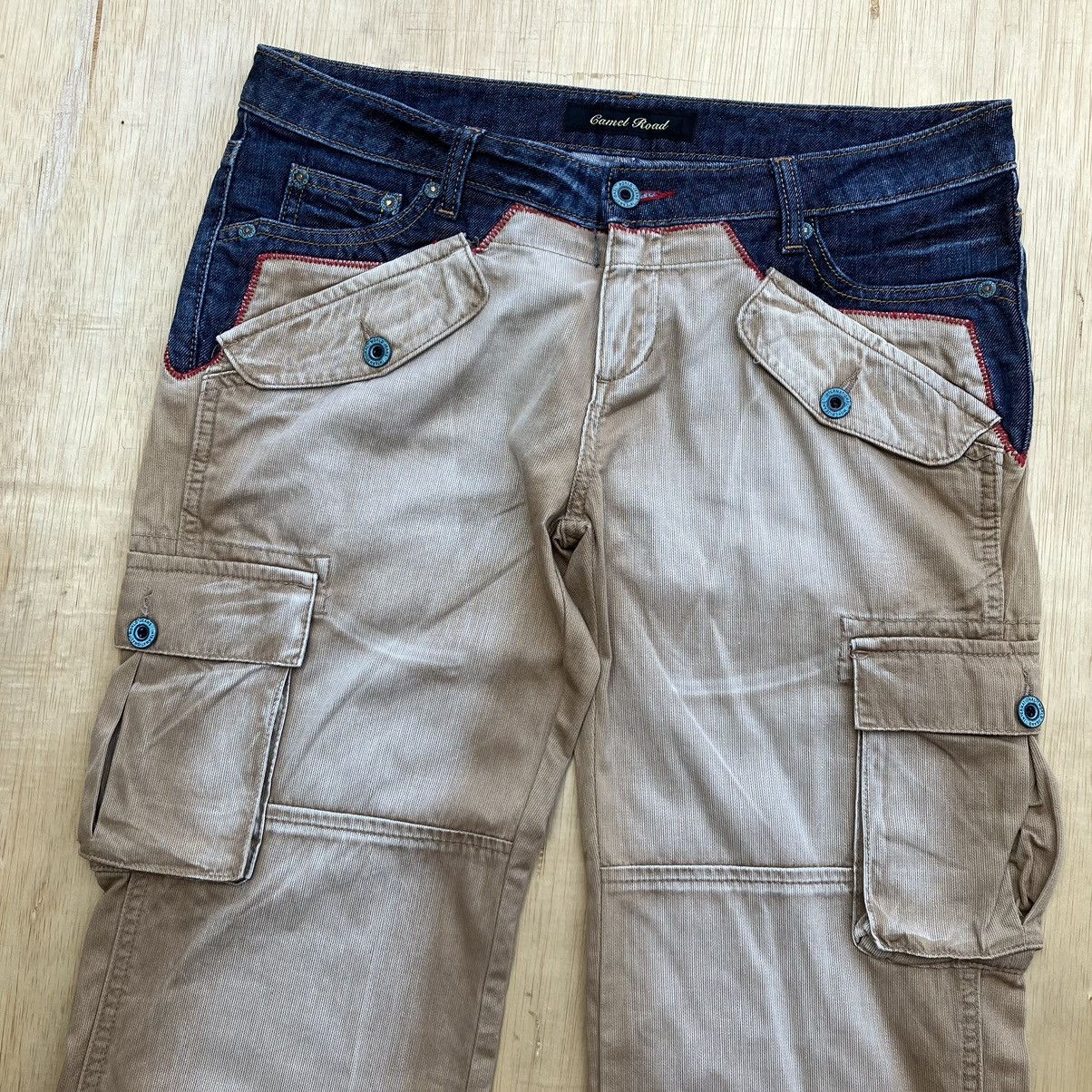 Japanese Brand CAMEL ROAD CARGO FLARE MIX DENIM Size US 33 - 2 Thumbnail