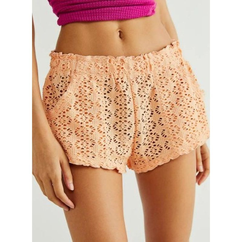 Free People New FP BEACH Crochete Love Beach Shorts $38 LARGE Peach Size 36" / US 14 / IT 50 - 1 Thumbnail