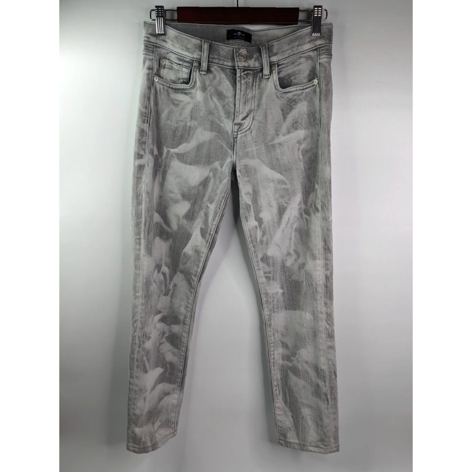 7 For All Mankind 7 For All Mankind The Ankle Skinny Super Skinny Jeans Women Army 27 Gray White Silver Cotton Blend Stretch Slim Fit Zip Made in Mexico Size 27" / US 4 / IT 40 - 2 Thumbnail