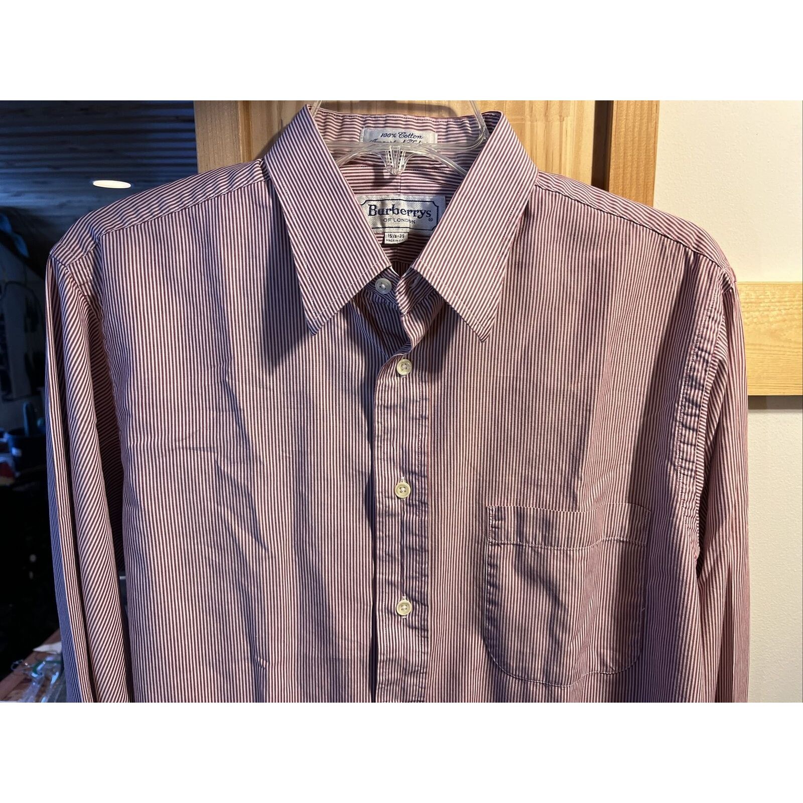Burberry Burberry London Men’s 15.5 35 Burgundy Striped Cotton Shirt Size US M / EU 48-50 / 2 - 9 Thumbnail