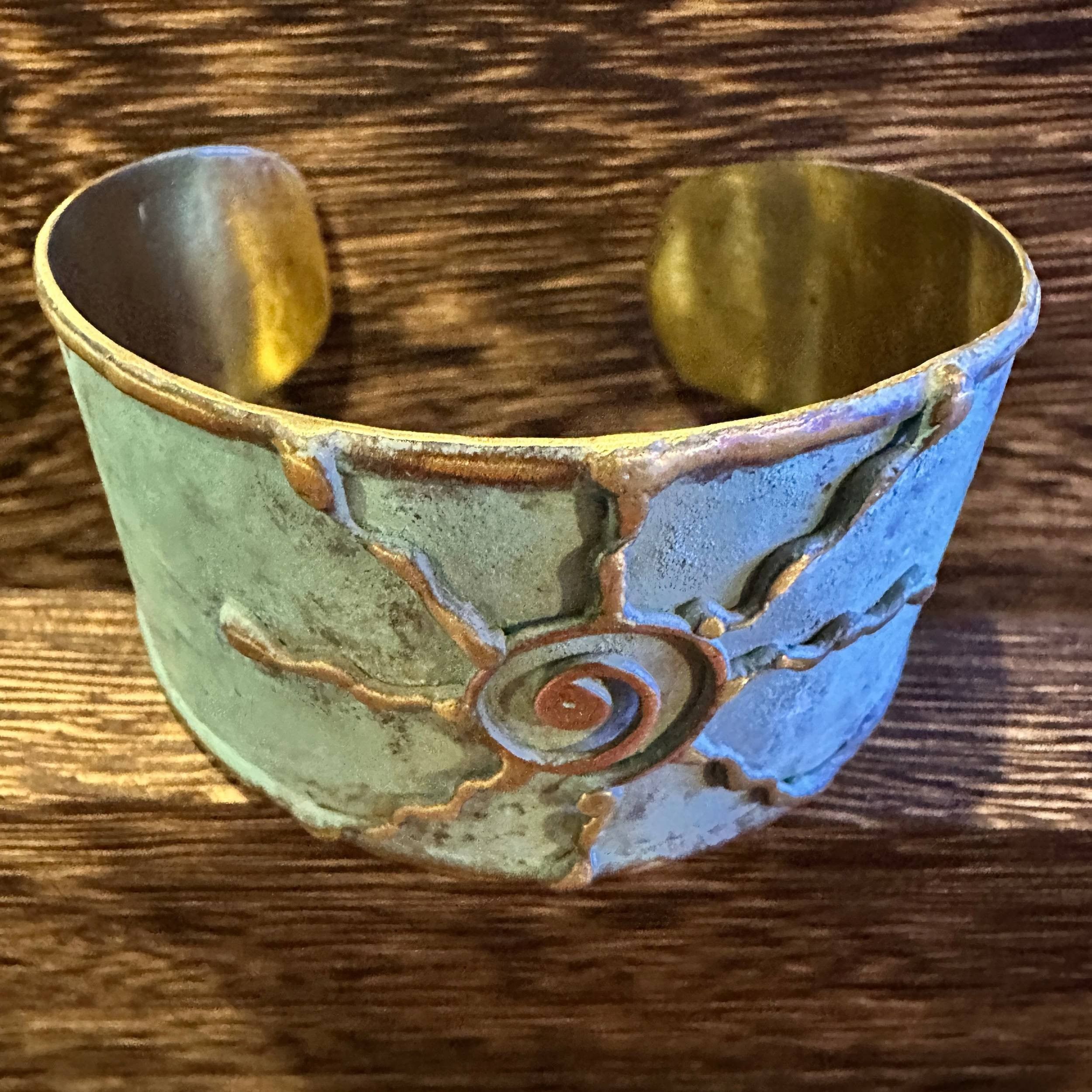 Other Artisan Aqua Patina Brass Cuff Bracelet, 2in Wide, Adjustabl Size ONE SIZE - 4 Thumbnail