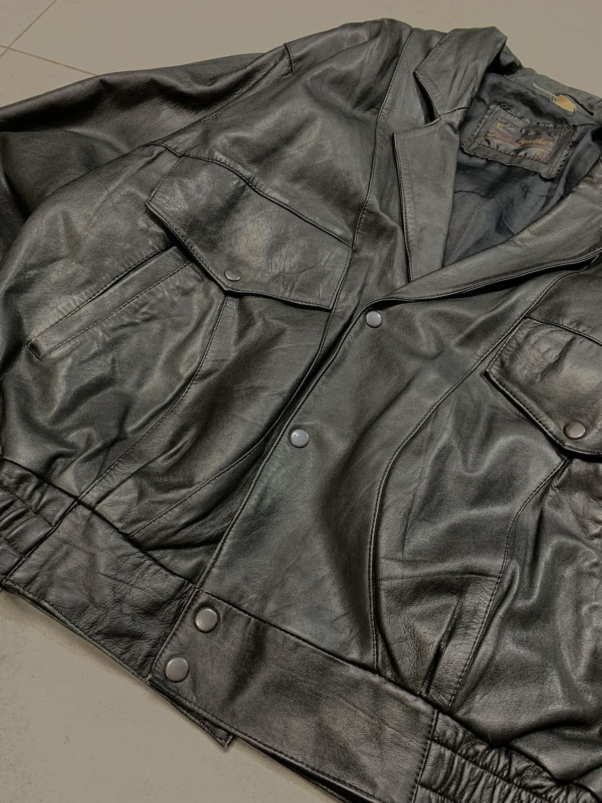 Vintage 90s Vintage Black fade Leather double breasted Bomber jacket Size US XL / EU 56 / 4 - 3 Thumbnail