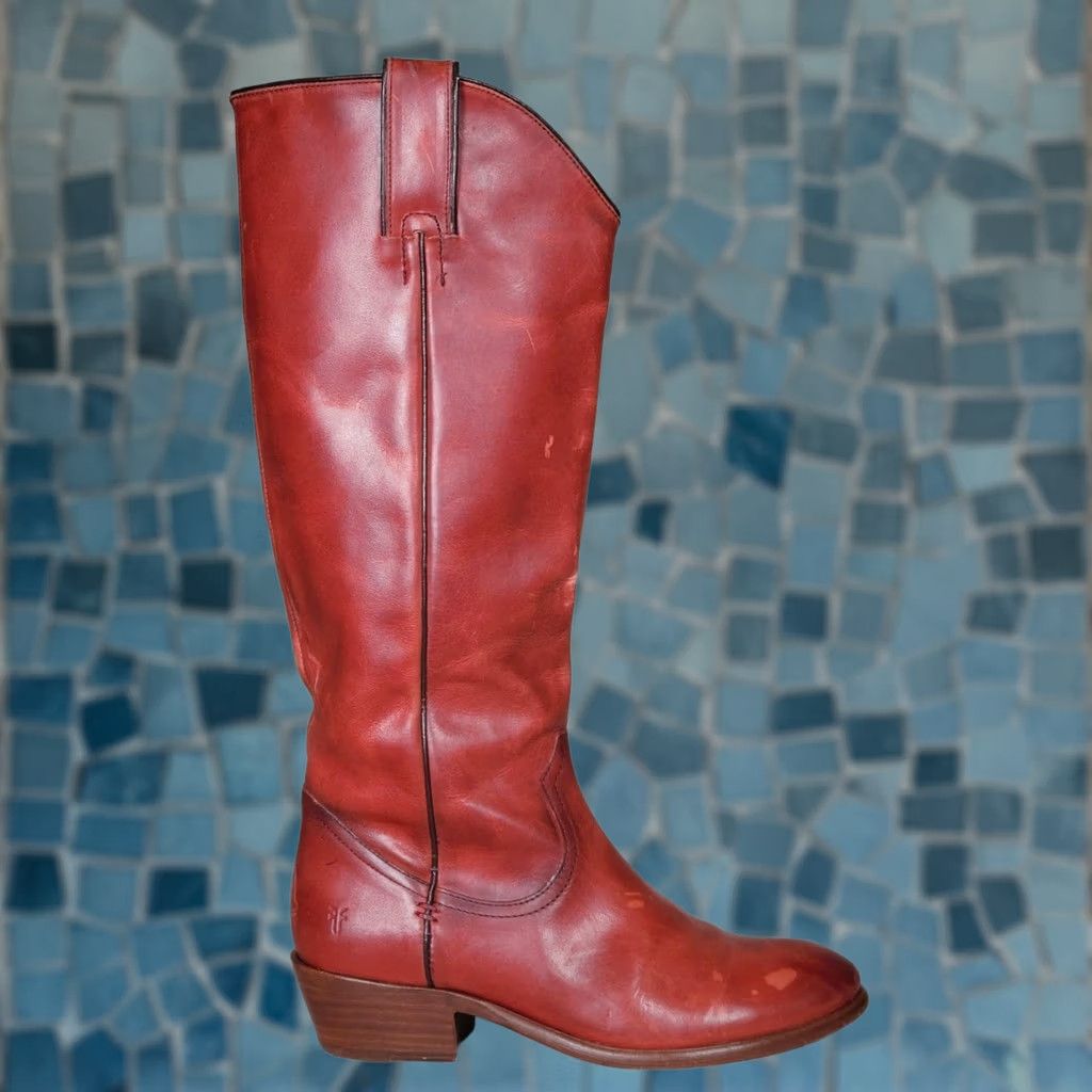 Frye FRYE Carson Pull On Tall Riding Boots Crimson Red 3470833-CMJ Women's US 7.5 M Boots Riding Leather Shaft 15" Black? Size US 8 / IT 38 - 1 Thumbnail