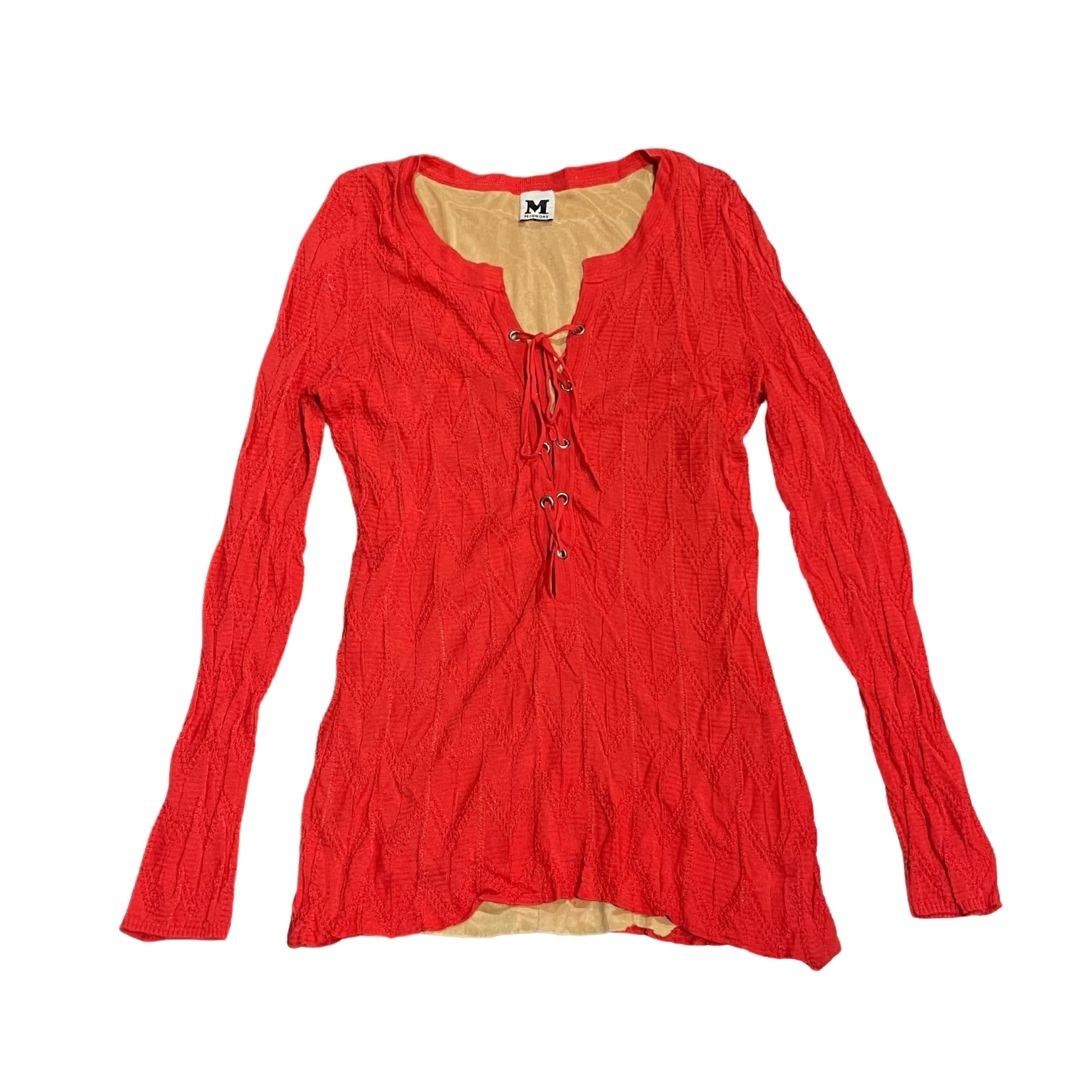 Missoni Long Sleeve Red Textured Knit Top Lace Neckline Quite Luxury Size L / US 10 / IT 46 - 1 Thumbnail