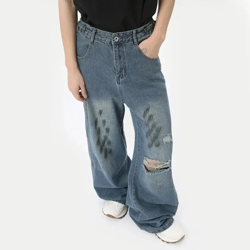 Japanese Brand Worn-out Holes Wide Leg Denim Size US 32 / EU 48 - 3 Thumbnail