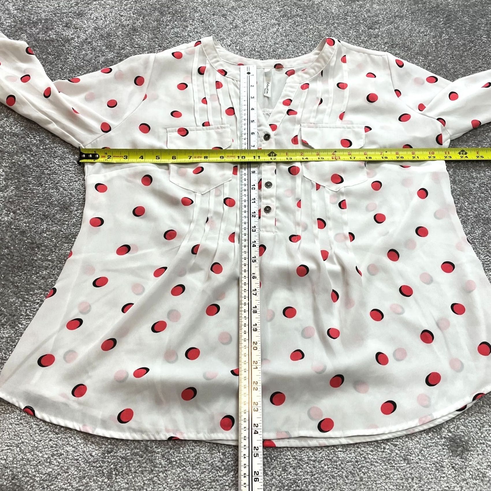 Vintage NY Collection White Red Polka Dot Blouse Shirt Womens 1X Roll Tab Sleeve Size XL / US 12-14 / IT 48-50 - 6 Thumbnail