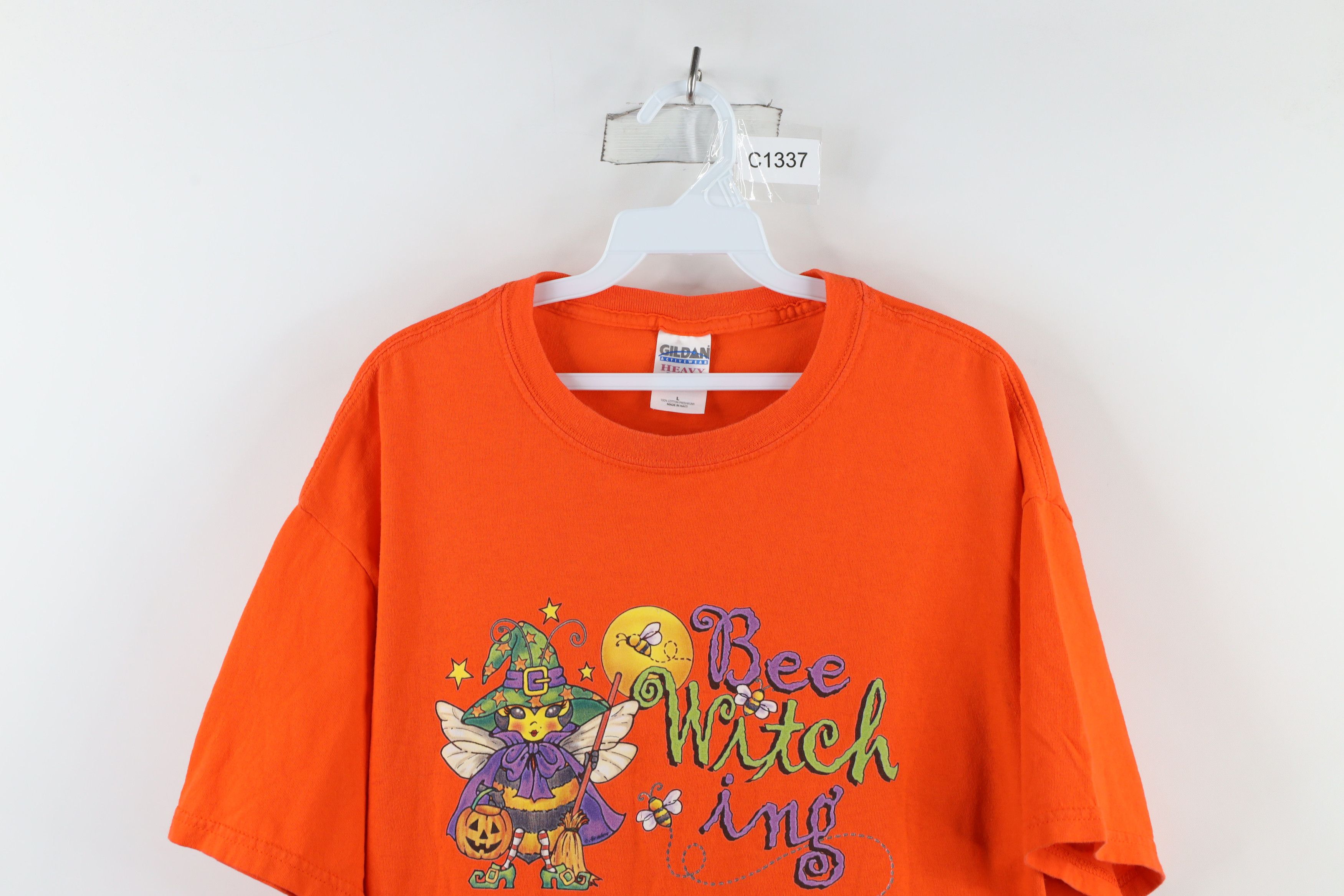 Vintage Vintage 90s Streetwear Halloween Bee Witching T-Shirt Orange Size L / US 10 / IT 46 - 2 Thumbnail