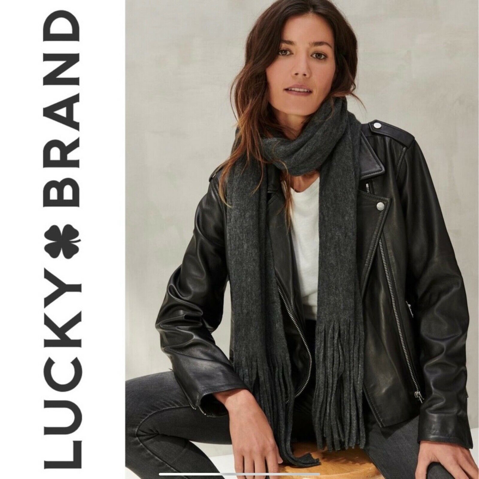 Lucky Brand Lucky Brand Solid Brushed Scarf with Fringe Charcoal Gray Size ONE SIZE - 3 Thumbnail