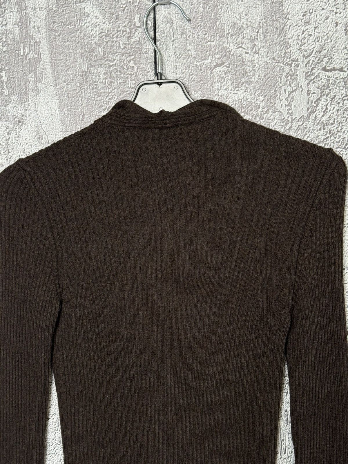 D.Exterior D.Exterior Brown Ribbed Wool Ruffle Zip Cardigan Sweater Size L / US 10 / IT 46 - 16 Thumbnail
