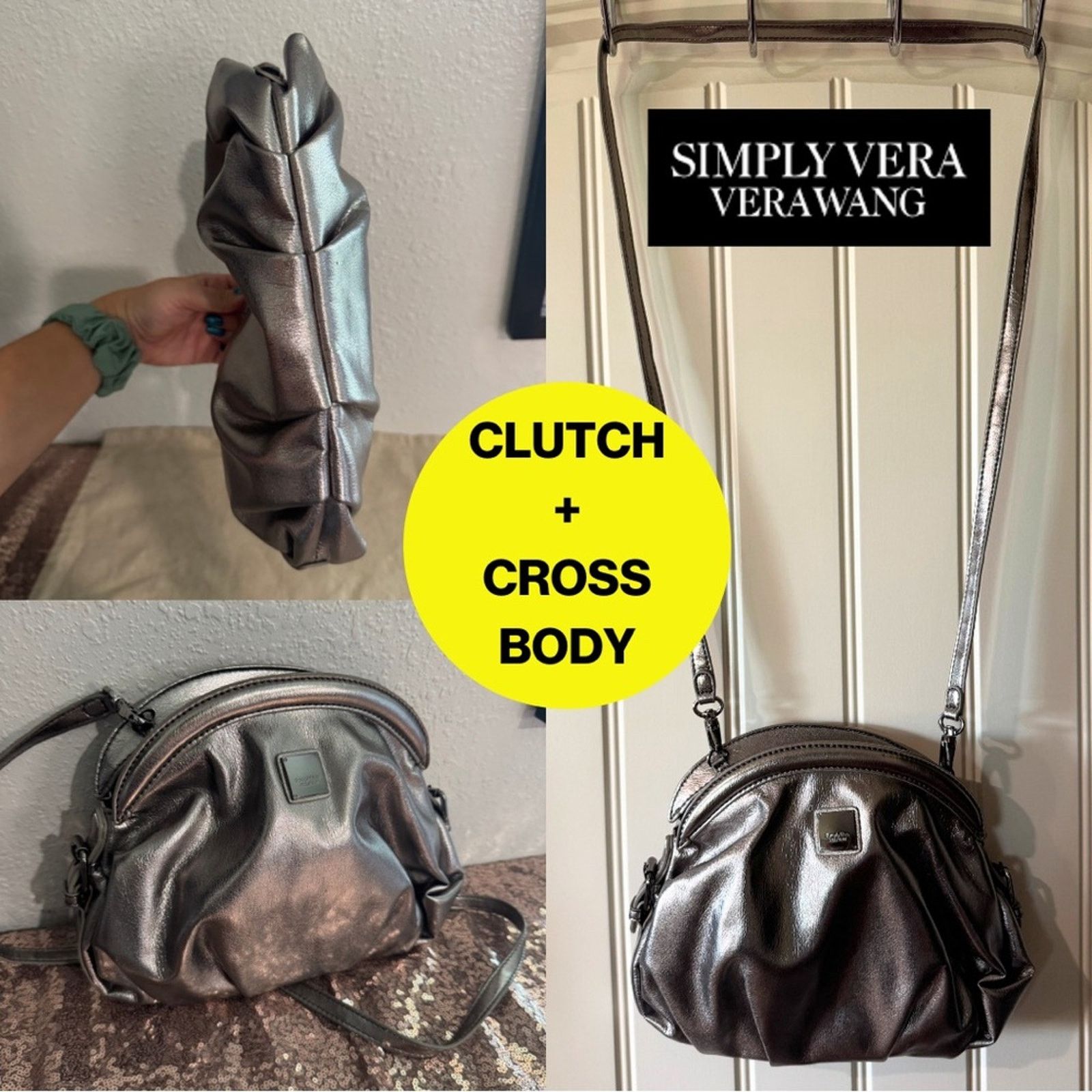 Vera Wang VERA WANG NEW Metallic Silver Clutch & Crossbody Bag Size ONE SIZE - 1 Thumbnail