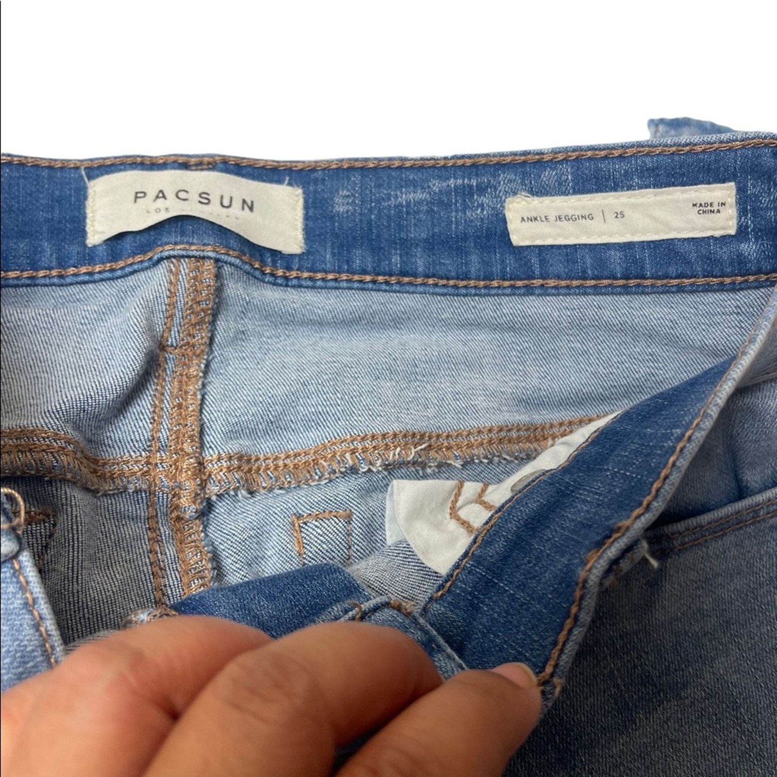 Pacsun PACSUN Mid Rise Skinny Ankle Light Rinse Stripe Denim 25 Size 25" / US 0 / IT 36 - 5 Thumbnail