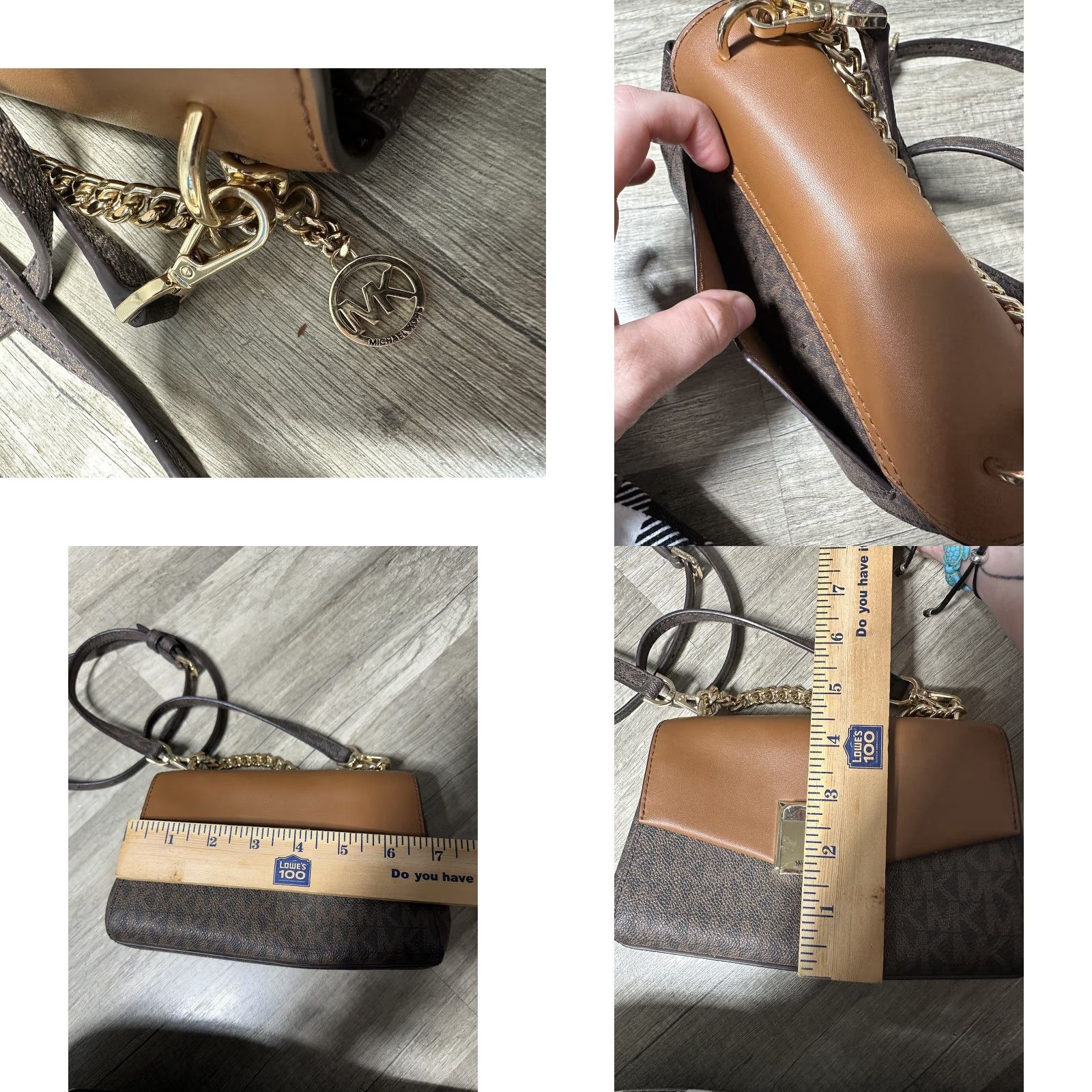 Vintage Michael Kors Lita Crossbody Bag Leather Brown Small Logo Two-Tone Buckle Accent Womens Size ONE SIZE - 10 Thumbnail