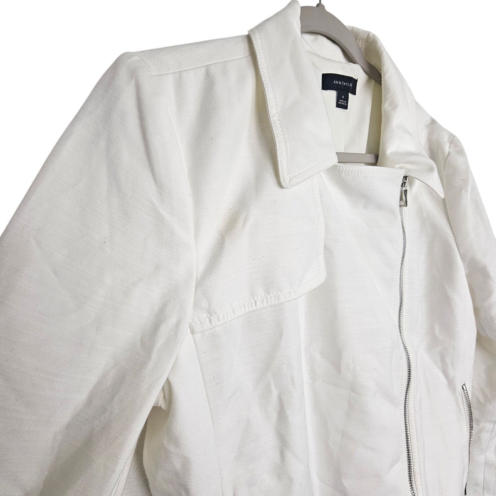 Ann Taylor Ann Taylor Ivory Blazer Jacket Asymetric Zip Biker Jacket 12 Size XL / US 12-14 / IT 48-50 - 5 Thumbnail