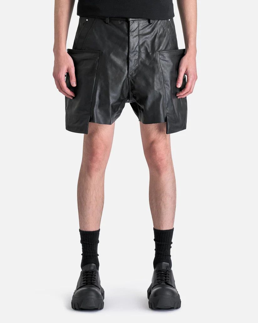 Rick Owens o1s1v1r1oon0925 Leather Stefan Cargo Shorts in Black Size US 38 / EU 54 - 1 Thumbnail