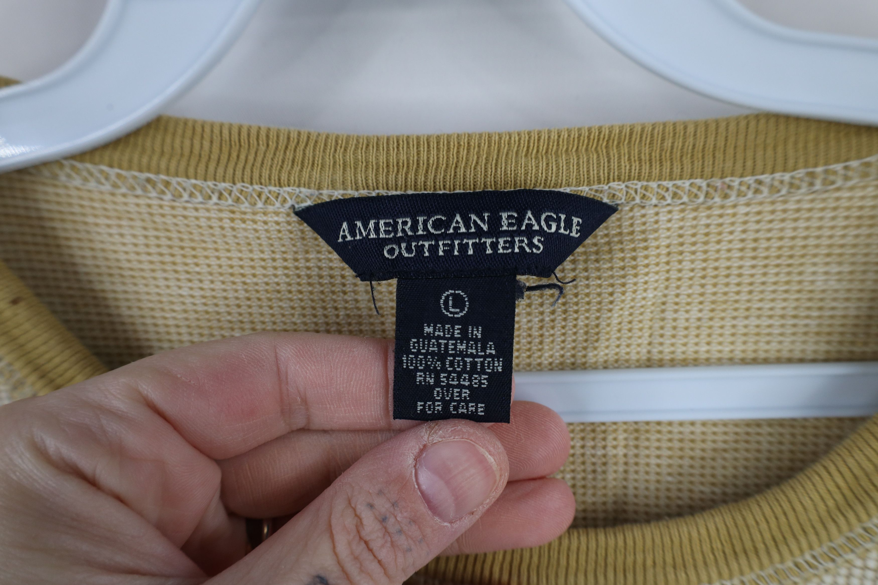 American Eagle Outfitters × Vintage Vintage 90s Y2K American Eagle Waffle Knit T-Shirt Yellow Size L / US 10 / IT 46 - 7 Thumbnail