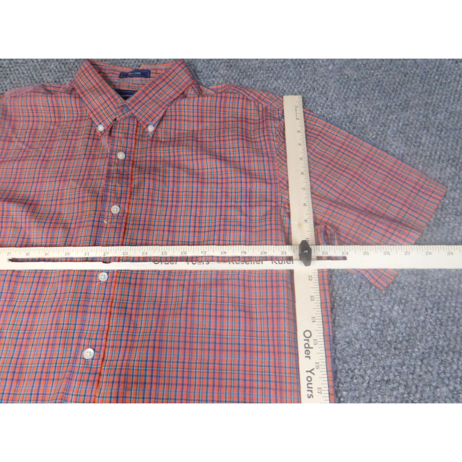 Vintage Saddlebred Shirt Button-Up Plaid Orange Large L Mens Regular Button-Down Collared Short Sleeve Knit Cotton Size US L / EU 52-54 / 3 - 4 Thumbnail