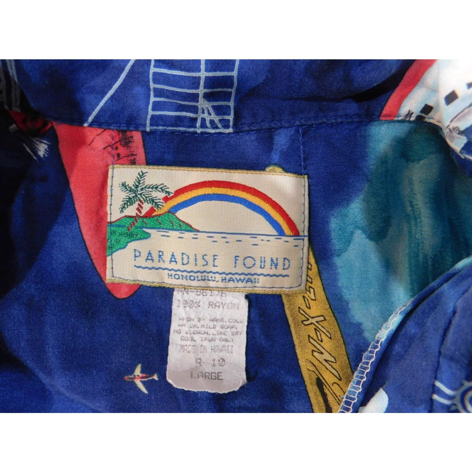 Paradise Paradise Hawaiian Shirt Men Large Blue Planes Island Airplanes Button Up Short Sleeve Collared Cotton Knit Size US L / EU 52-54 / 3 - 6 Thumbnail