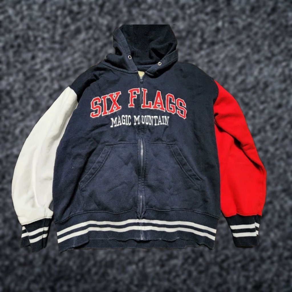 Vintage Six Flags Magic Mountain Mens Hoodie Sweatshirt Blue Long Sleeve Pullover Size US M / EU 48-50 / 2 - 1 Thumbnail