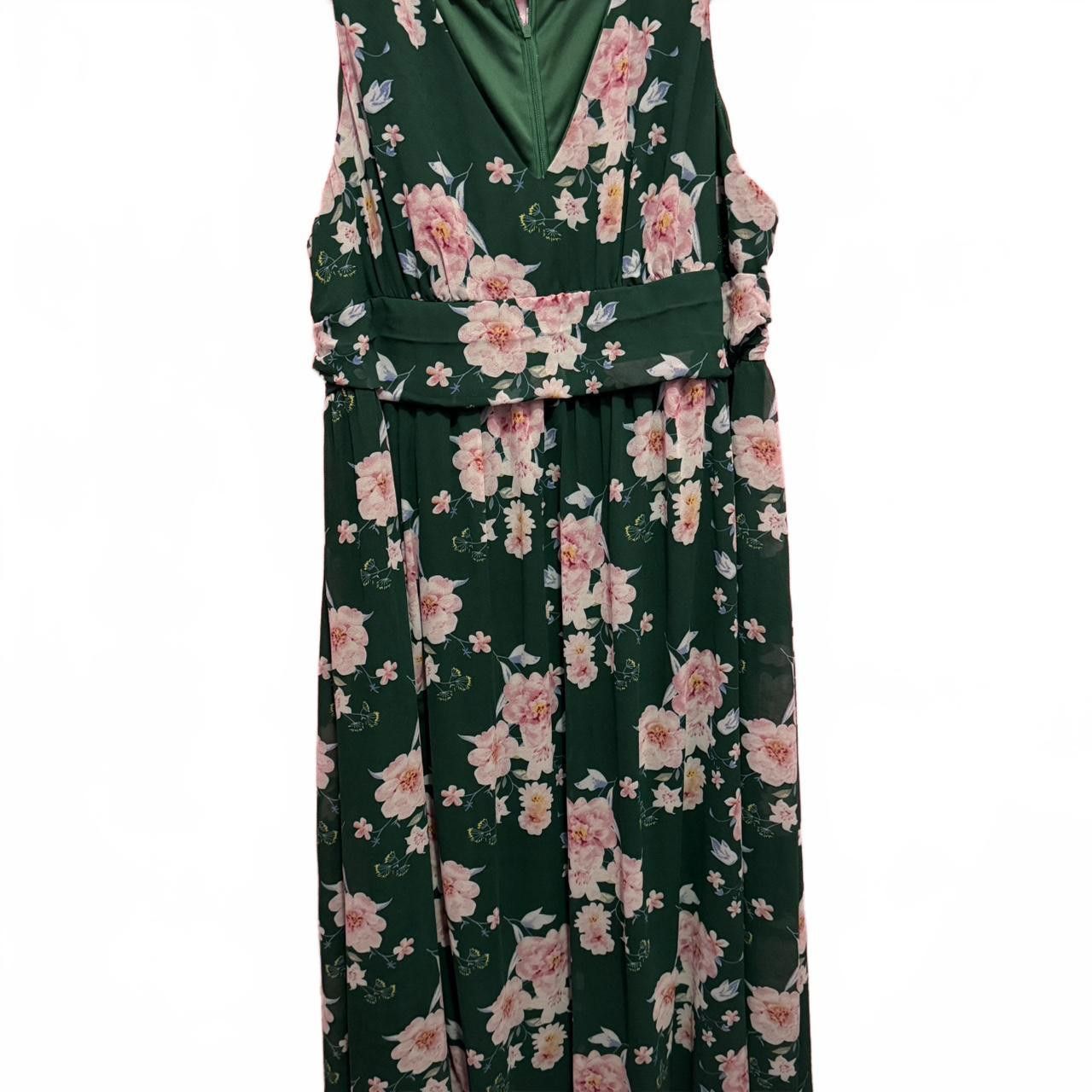 Designer Elegant Floral Maxi Dress – Green with Pink Flowers Size M / US 6-8 / IT 42-44 - 2 Thumbnail