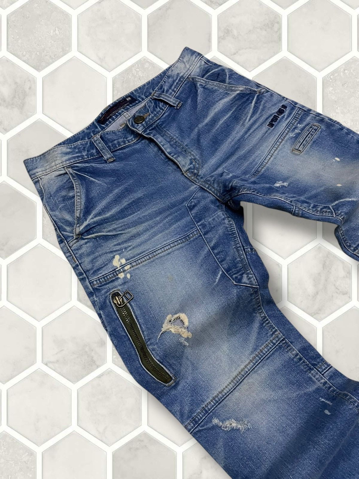 Blue Blue Japan Vintage Japan Designer DPSR Premium Splash Distressed Denim Size US 32 / EU 48 - 7 Thumbnail