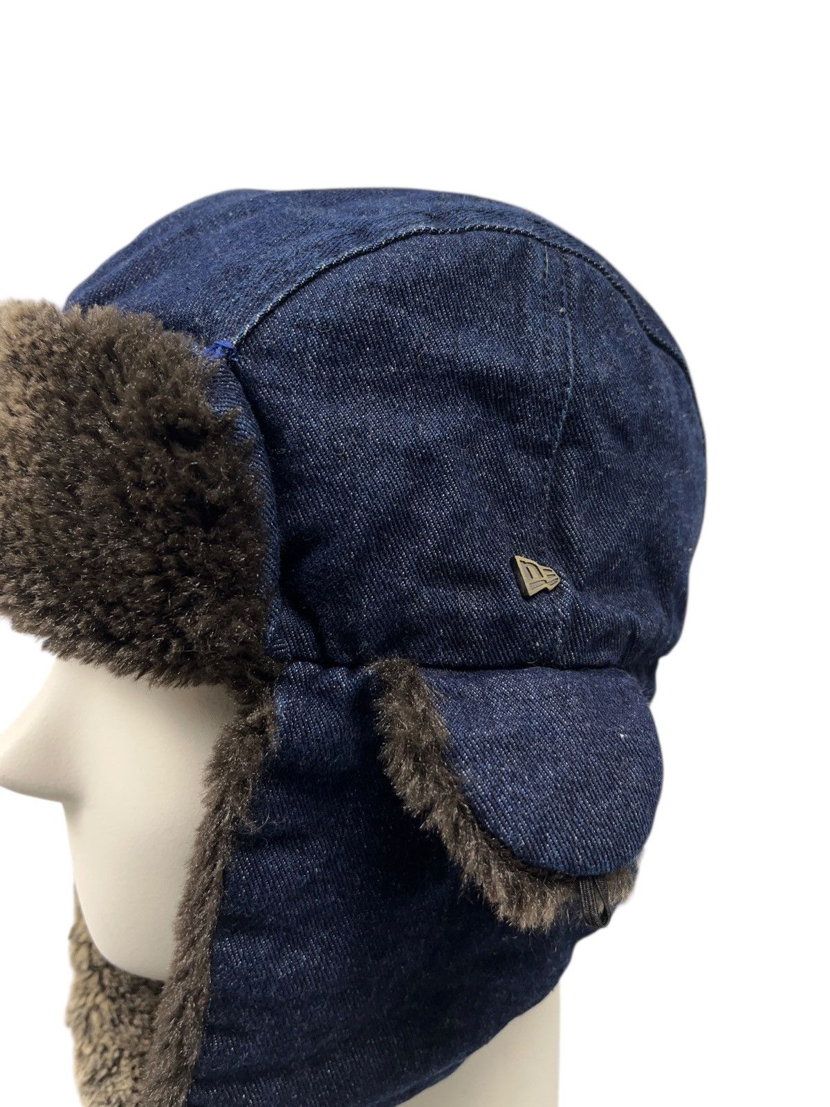 Vintage New Era Denim Earflap Faux Fur Trapper Hat Aviator y2k Size ONE SIZE - 2 Thumbnail