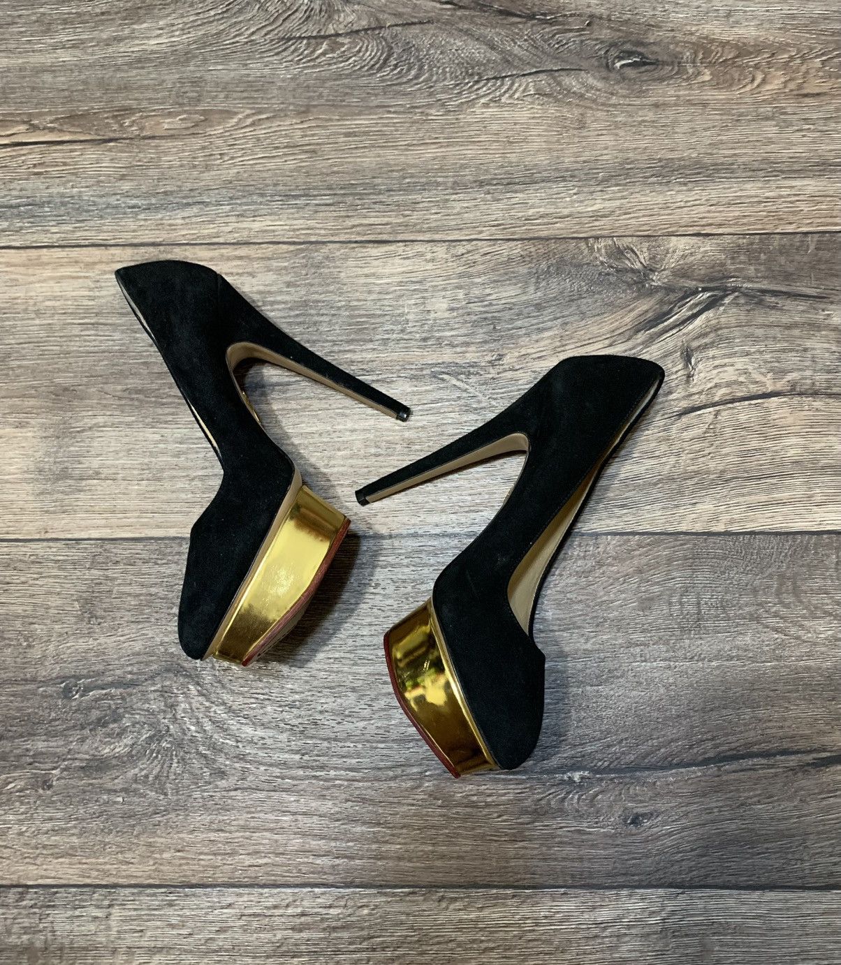 Charlotte Olympia × Designer Charlotte Olympia Dolly Platform Pumps Black Suede Heels Size US 8.5 / IT 38.5 - 5 Thumbnail