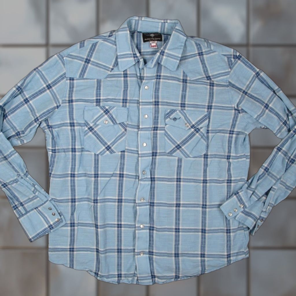 Vintage Flying R Ranchwear Ruddock Mens XXL Blue Plaid Western Pearl Snap Shirt USA Made Size US XXL / EU 58 / 5 - 1 Thumbnail