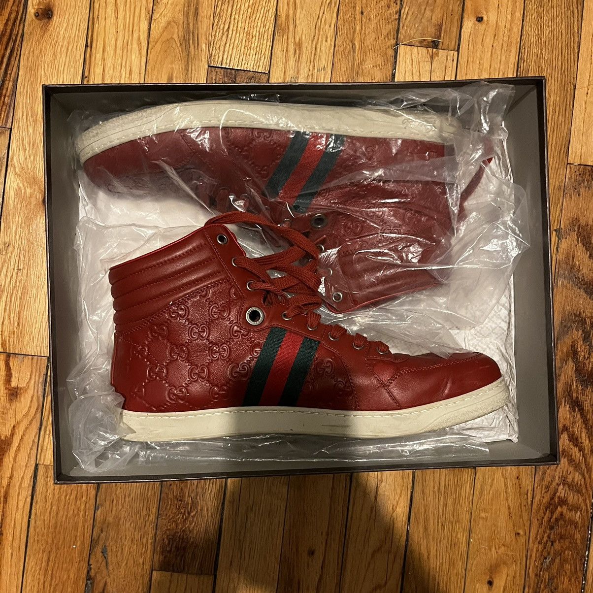 Gucci Gucci Red Guccissima Leather Web Detail High Top Size US 12 / EU 45 - 4 Thumbnail