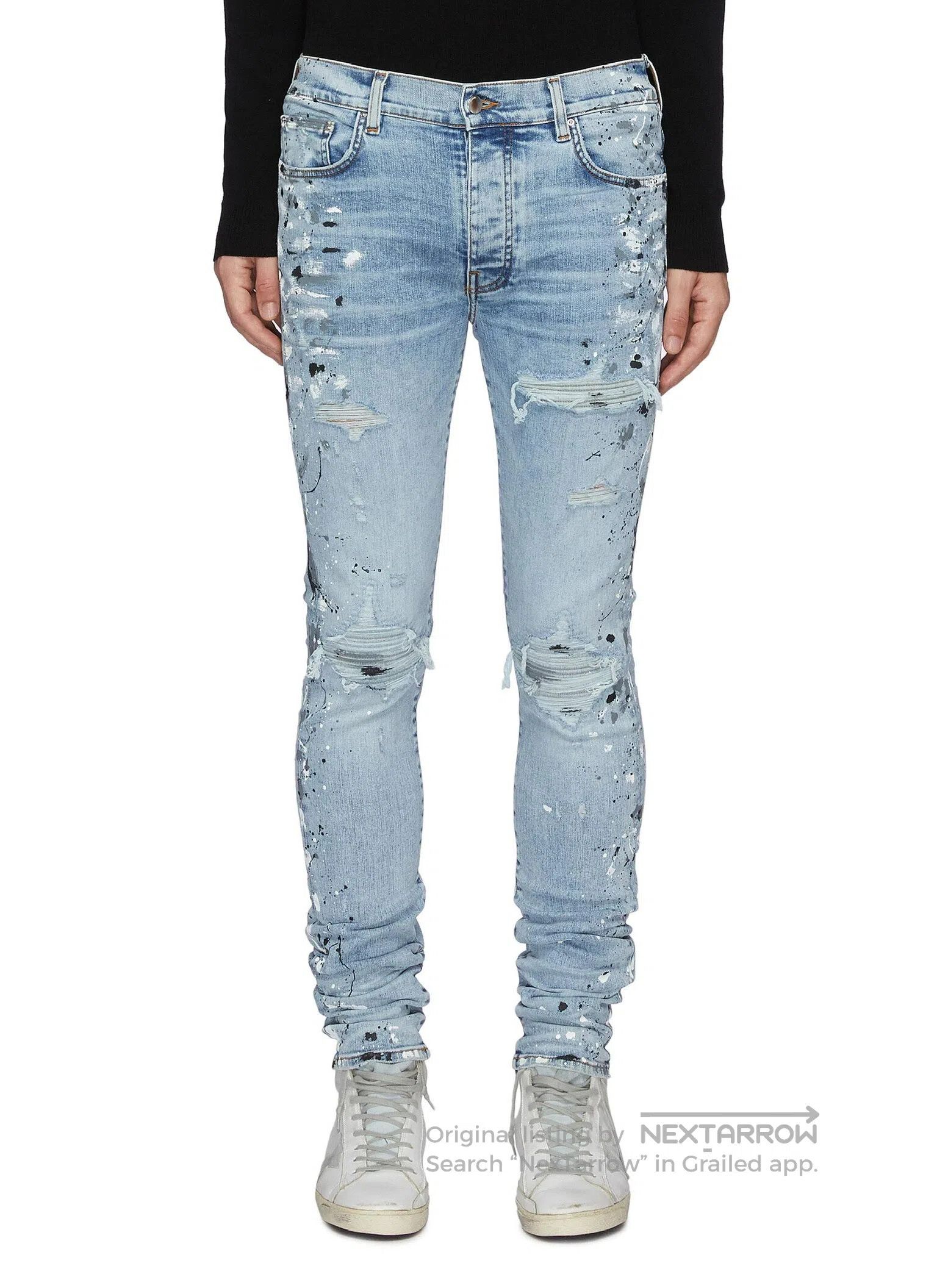 Amiri AMIRI Blue Destroyed Splatter Diamond Bottom Jeans Size US 30 / EU 46 - 8 Thumbnail