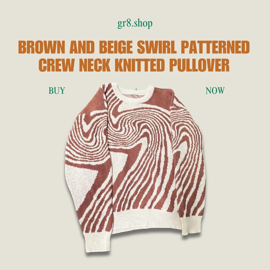 Other Brown & Beige Swirl Pattern Crew Neck Knit Pullover Sweater Size L / US 10 / IT 46 - 1 Thumbnail