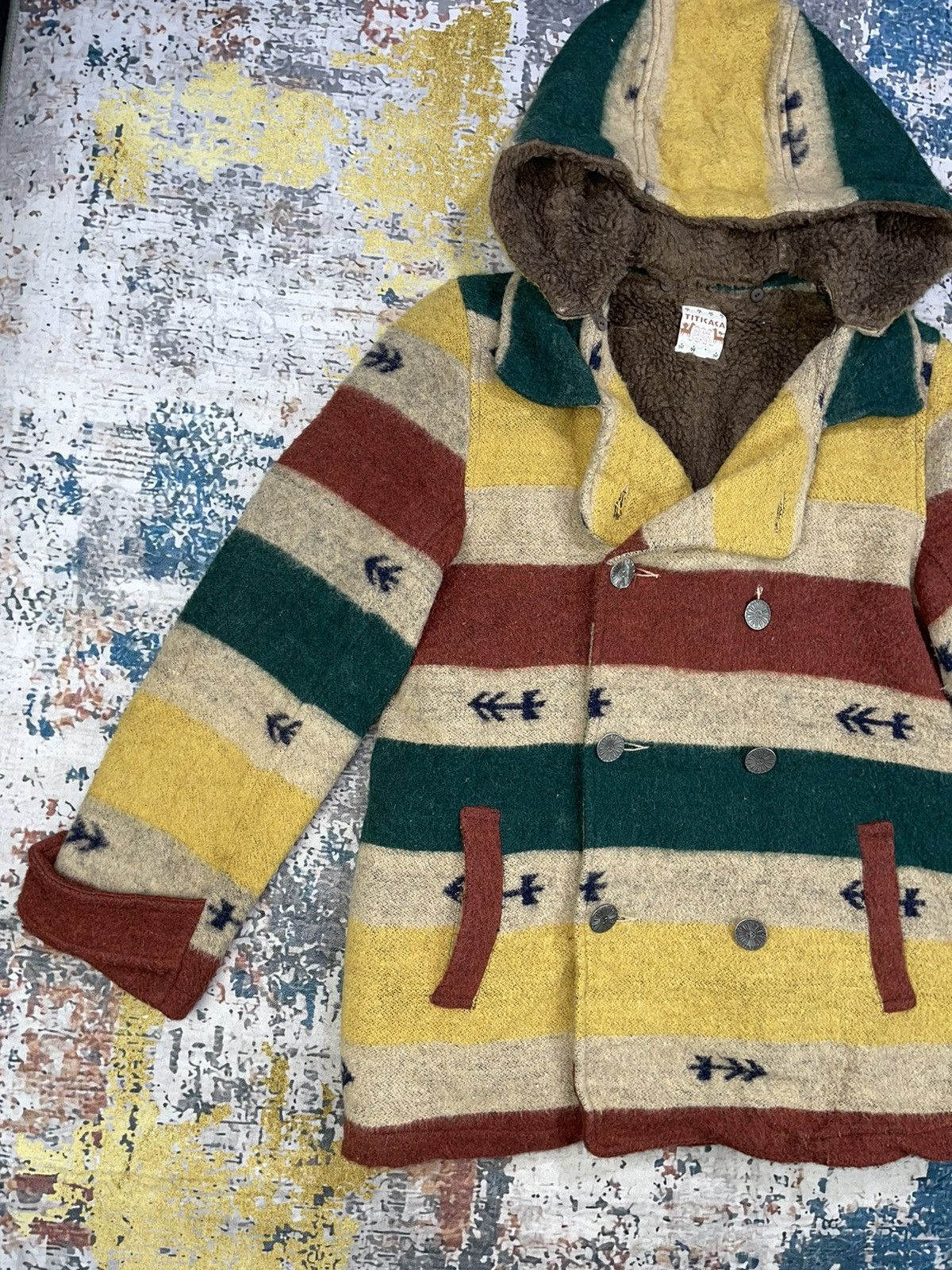 Japanese Brand Titicaca Arrow Native Stripe Double Breasted Hooded Coats Size S / US 4 / IT 40 - 2 Thumbnail