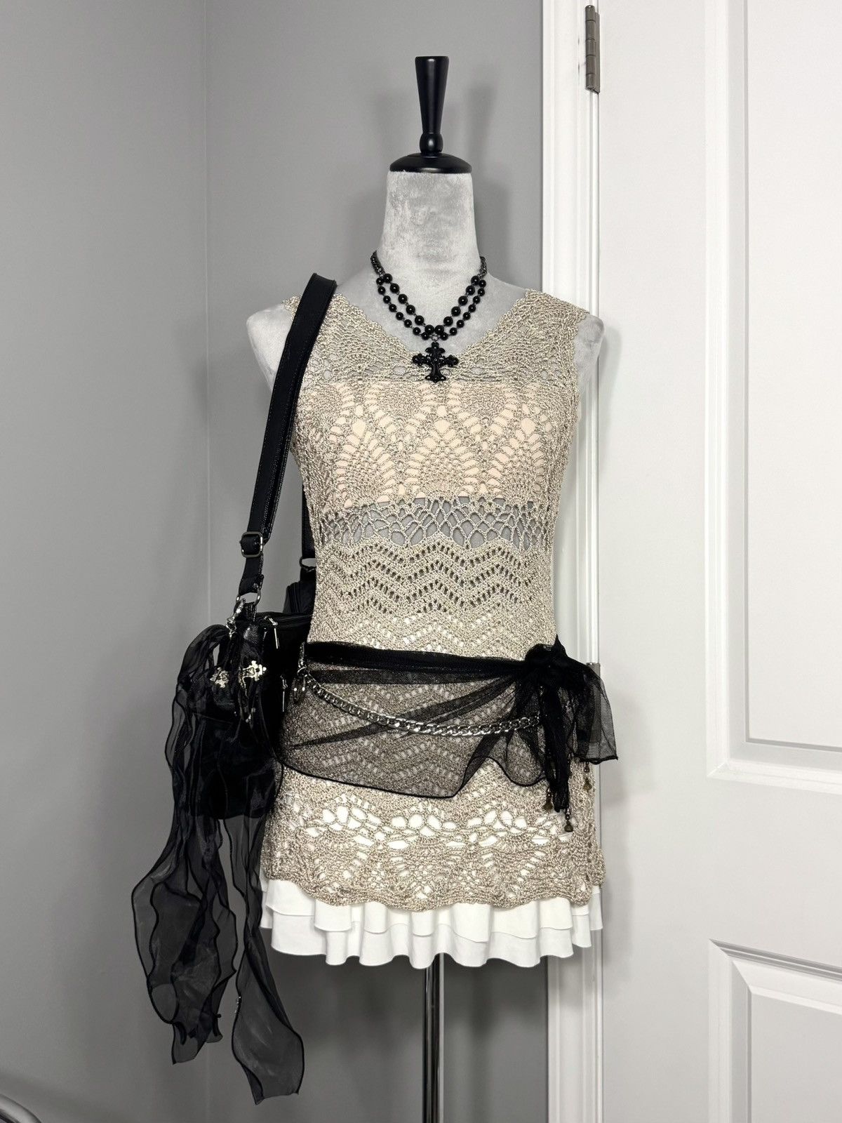 Other V Cristina Shimmery Gold Patterned Crochet Tank Top Dress Size M / US 6-8 / IT 42-44 - 1 Thumbnail