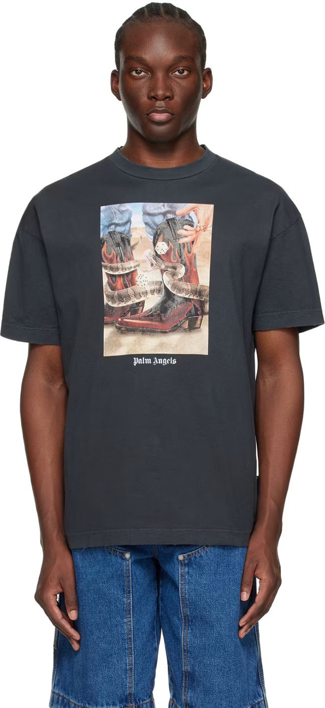 Palm Angels o1y0325 Logo Crewneck T-Shirt in Lead Size US L / EU 52-54 / 3 - 1 Thumbnail