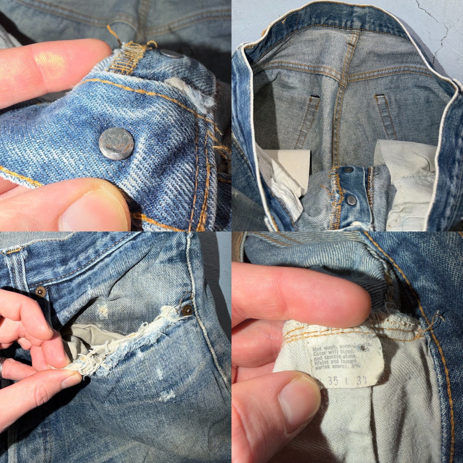 Levi's VINTAGE Levi's 501 Jeans Light Wash 35x34 80s USA Selvedge 5-Pocket Denim Straight Mens Blue Cotton Belted Distressed N/A Size US 35 - 9 Thumbnail