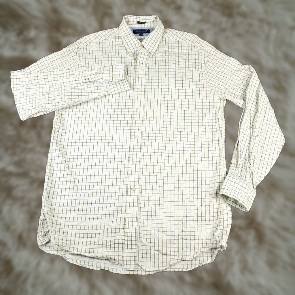 Tommy Hilfiger VINTAGE Tommy Hilfiger Shirt Mens 16 Dress Shirt Long Sleeve Button Up Blue Yellow Check 100% Cotton Size 42R - 1 Thumbnail