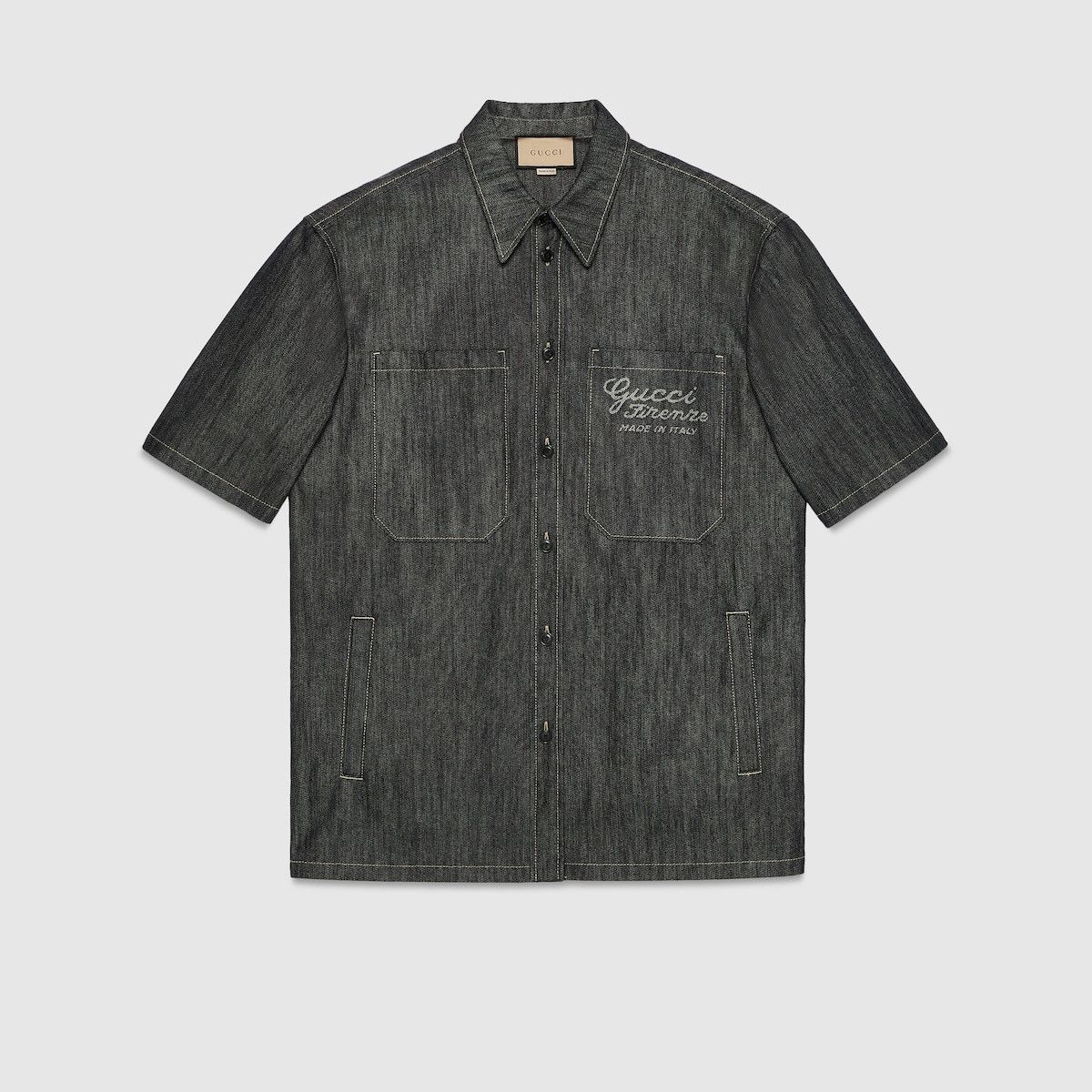 Gucci o1mt1gz0325 Denim Shirt With Jacquard Detail in Indigo Black Size US M / EU 48-50 / 2 - 1 Thumbnail